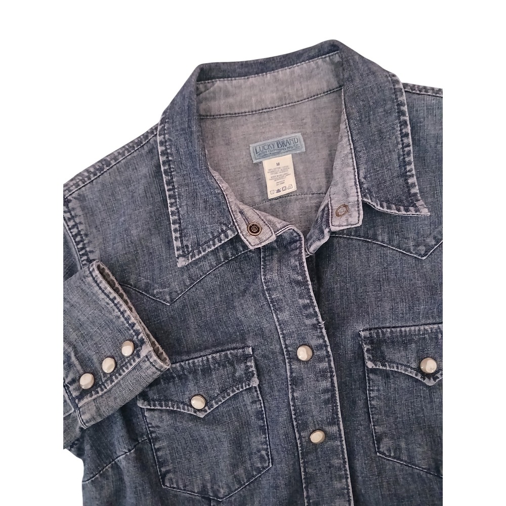 Lucky Brand Womens Denim Shirt Dress Pearl Snap Western Mini Size M